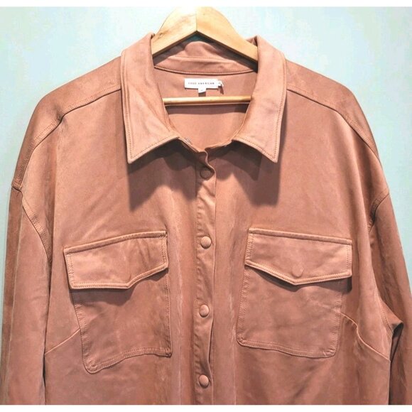 Good American Faux Suede Snap Up Shacket Blush Pink Pockets Sz 6/3X - Picture 2 of 8